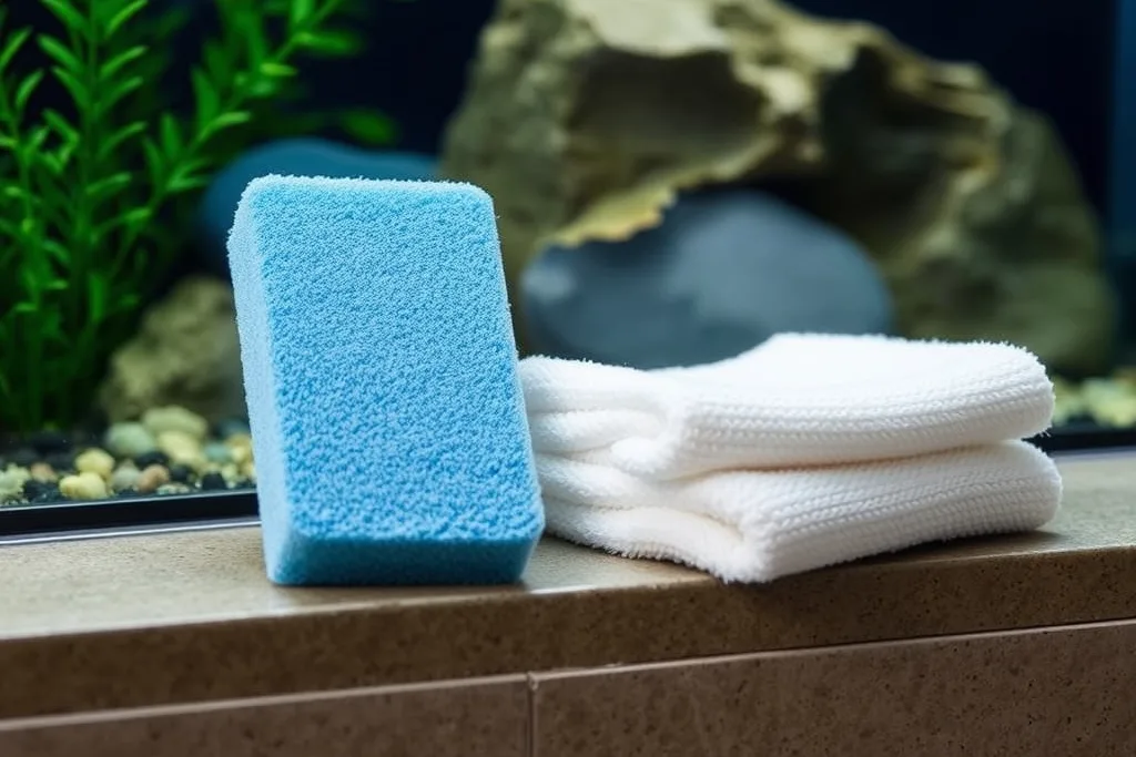 Éponge et chiffon dédiés à l’entretien extérieur de l’aquarium